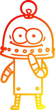 Bir insan tarafından çizilmiş ampullü mutlu bir robot çizimi.