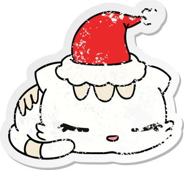 Bir insan tarafından çizilmiş kawaii kedisinin sıkıntılı yılbaşı çıkartması.