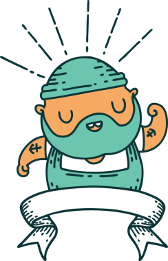 Dövme stili sakallı bir adam, bir insan tarafından çizilmiş kol kasları.