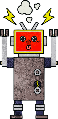 Bir insan tarafından çizilen robot arızasının retro grunge desen karikatürü