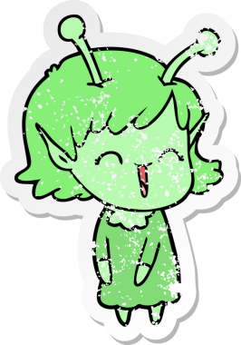 Bir insan tarafından çizilmiş uzaylı bir kızın kederli çıkartması.