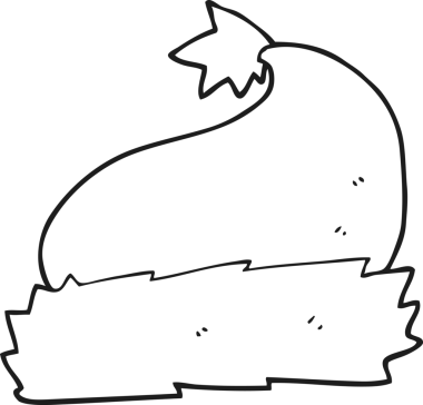 Bir insan tarafından çizilmiş siyah beyaz bir noel şapkası.