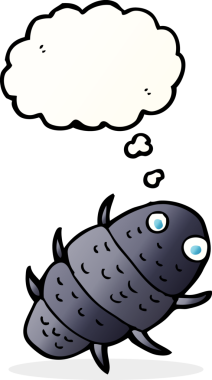 Bir insan tarafından çizilmiş düşünce baloncuklu çizgi film böceği