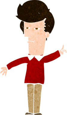 Bir insan tarafından çizilmiş gözleri kısarak bakan çizgi film adamı.