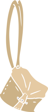 Bir insan tarafından çizilmiş eski sırt çantası düz renkli çizgi film.