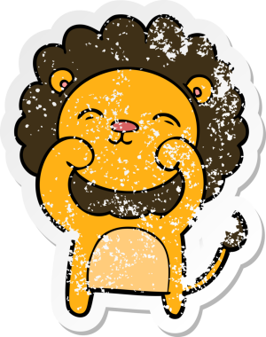 Bir insan tarafından çizilmiş karikatür aslanının sıkıntılı çıkartması.