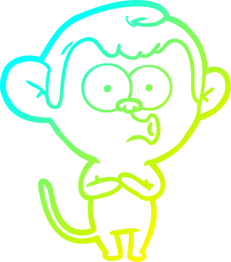 Bir insan tarafından çizilen korna çalan bir maymunun soğuk çizgi çizimi.