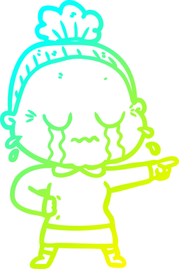 Bir insan tarafından çizilmiş ağlayan yaşlı bir kadının soğuk çizgi çizimi.