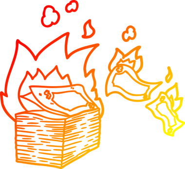 Bir insanın çizdiği yanan para karikatürünün sıcak gradyan çizgisi