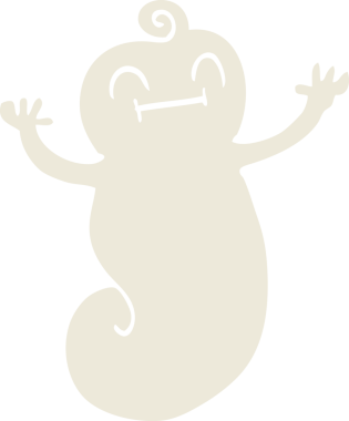 Bir insan tarafından çizilmiş düz renkli çizim mutlu bir hayalet.