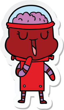 Bir insan tarafından çizilmiş mutlu çizgi film robotunun çıkartması.