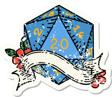 Bir insan tarafından çizilmiş 20 D20 zarının grunge çıkartması.