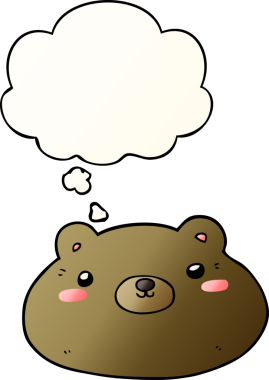 Bir insan tarafından çizilmiş yumuşak eğimli düşünce baloncuklu çizgi film ayısı.