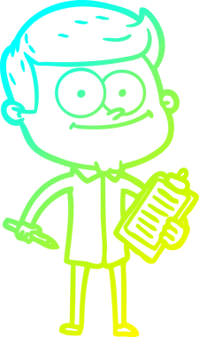 Bir insan tarafından çizilmiş, mutlu bir satıcının soğuk çizgi çizimi.