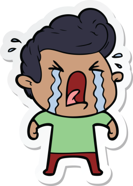 Bir insan tarafından çizilmiş ağlayan bir karikatür çıkartması.