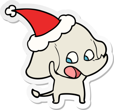 Bir insan tarafından çizilmiş Noel Baba şapkası takan bir fil çizimi.