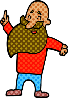 Bir insan tarafından çizilmiş sakallı karikatür adam.