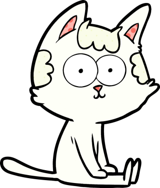 Bir insan tarafından çizilmiş mutlu çizgi film kedisi.