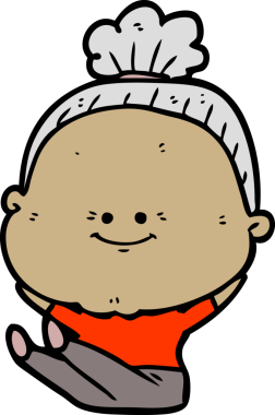 Bir insan tarafından çizilmiş mutlu yaşlı kadın çizgi filmi.