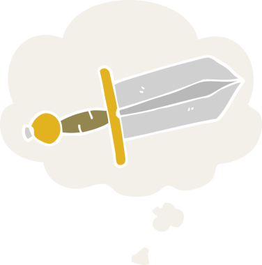 Düşünce baloncuğu olan çizgi film hançeri insan tarafından çizilmiş.