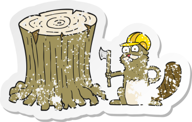 Bir insan tarafından çizilmiş bir karikatür kunduzunun geriletilmiş çıkartması.