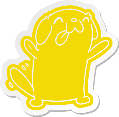 Bir insan tarafından çizilmiş sevimli bir köpeğin çizgi film etiketi.