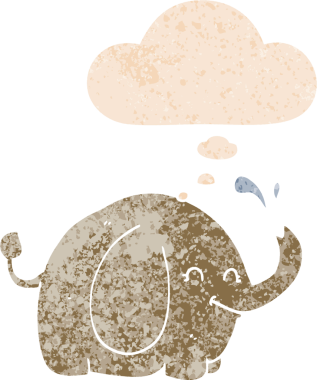 Düşünce baloncuklu çizgi film fili grunge dertli eski moda bir insan tarafından çizilmiş.