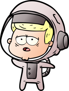 Bir insan tarafından çizilmiş yorgun astronot çizgi filmi.