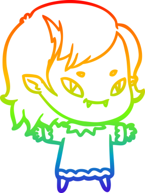 Gökkuşağı gradyan çizgi çizimi bir insan tarafından çizilmiş, arkadaş canlısı vampir bir kız.