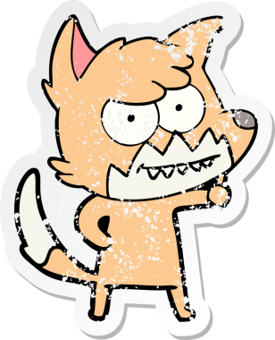 Bir insan tarafından çizilmiş sırıtan tilki çizgi filminin sıkıntılı çıkartması.