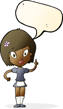 bir insan tarafından çizilmiş konuşma balonu olan güzel bir hizmetçi.