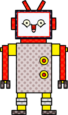 Bir insan tarafından çizilmiş mutlu bir robotun çizgi romanı.