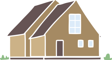 Bir insan tarafından çizilmiş düz renkli çizgi film evi