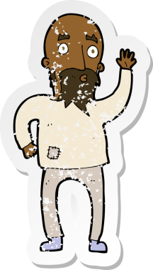 Bir insan tarafından çizilmiş sakallı bir adamın gerilmiş çıkartması.