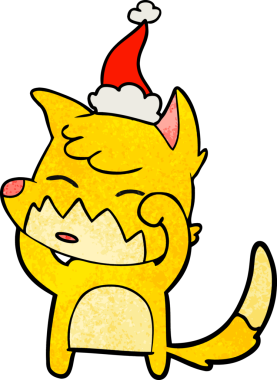 Bir insan tarafından çizilmiş Noel Baba şapkası giymiş bir tilkinin el çizimi karikatürü.