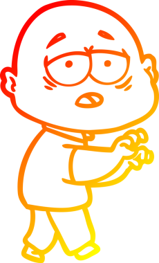 Bir insan tarafından çizilmiş, yorgun, kel bir adamın sıcak çizgi çizimi.