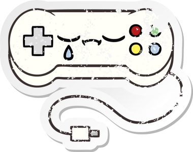 Bir insan tarafından çizilmiş sevimli bir çizgi film oyun denetleyicisinin sıkıntılı çıkartması