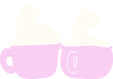 Bir insan tarafından çizilmiş kahve fincanlarının düz renk çizimi