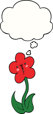 Bir insan tarafından çizilmiş düşünce baloncuklu karikatür çiçeği