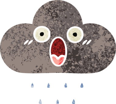 Bir insan tarafından çizilmiş fırtına yağmuru bulutunun retro çizim tarzı karikatürü