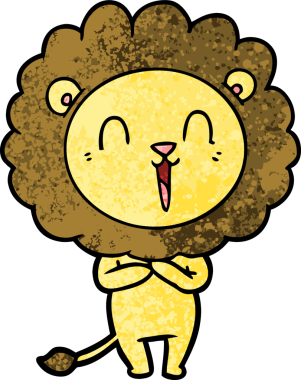 Bir insan tarafından çizilmiş gülen aslan çizgi filmi.