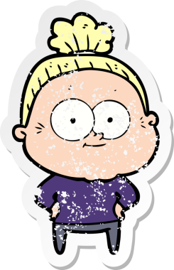 Bir insan tarafından çizilmiş mutlu, yaşlı bir kadının sıkıntılı çıkartması.