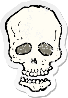 Bir insan tarafından çizilmiş karikatür kafatasının gerilimli yapıştırması.