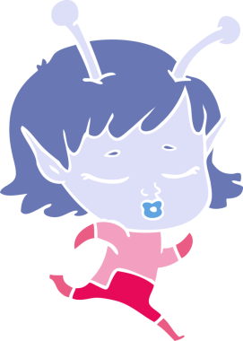 Bir insan tarafından çizilmiş düz renkli uzaylı kız çizgi filmi.