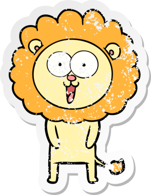 Bir insan tarafından çizilmiş mutlu çizgi film aslanının sıkıntılı çıkartması.