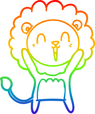 Bir insan tarafından çizilmiş gülen aslan çizgi çizimi.