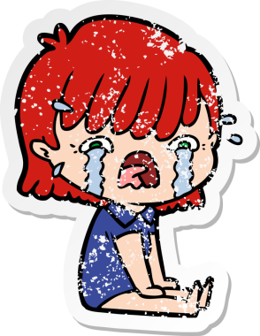 Bir insan tarafından çizilmiş, ağlayan bir çizgi film kızının sıkıntılı çıkartması.