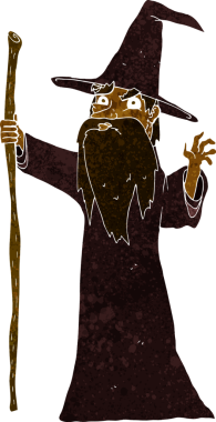 bir insan tarafından çizilmiş ürkütücü çizgi film büyücüsü