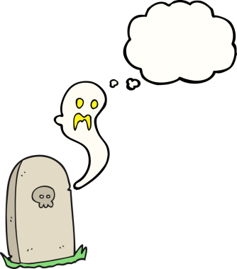 İnsan tarafından çizilmiş bir mezardan yükselen balon karikatür hayaleti.