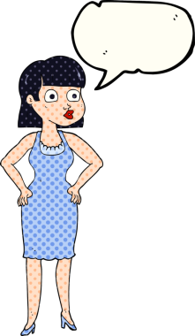 El yazısıyla çizilmiş çizgi roman konuşma balonu karikatürü kadın elleri kalçasında bir insan tarafından çizilmiş.